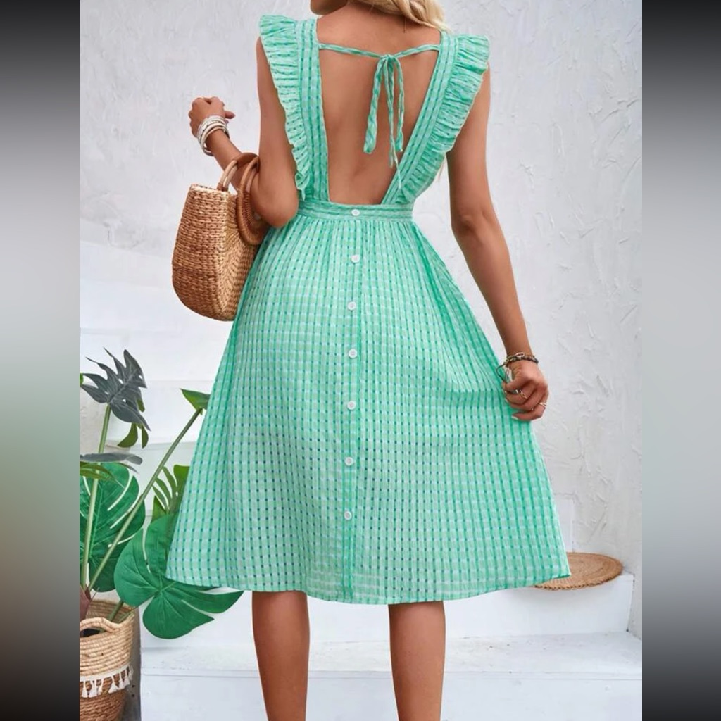 Boho Tie Beck Ruffle Trim Dress